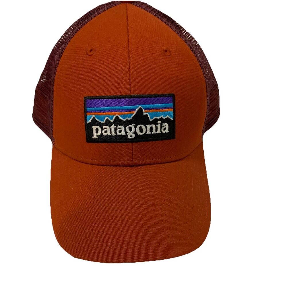Patagonia Hat Logo Mesh Snapback Ball Cap Burgundy Burnt Orange Adjustable